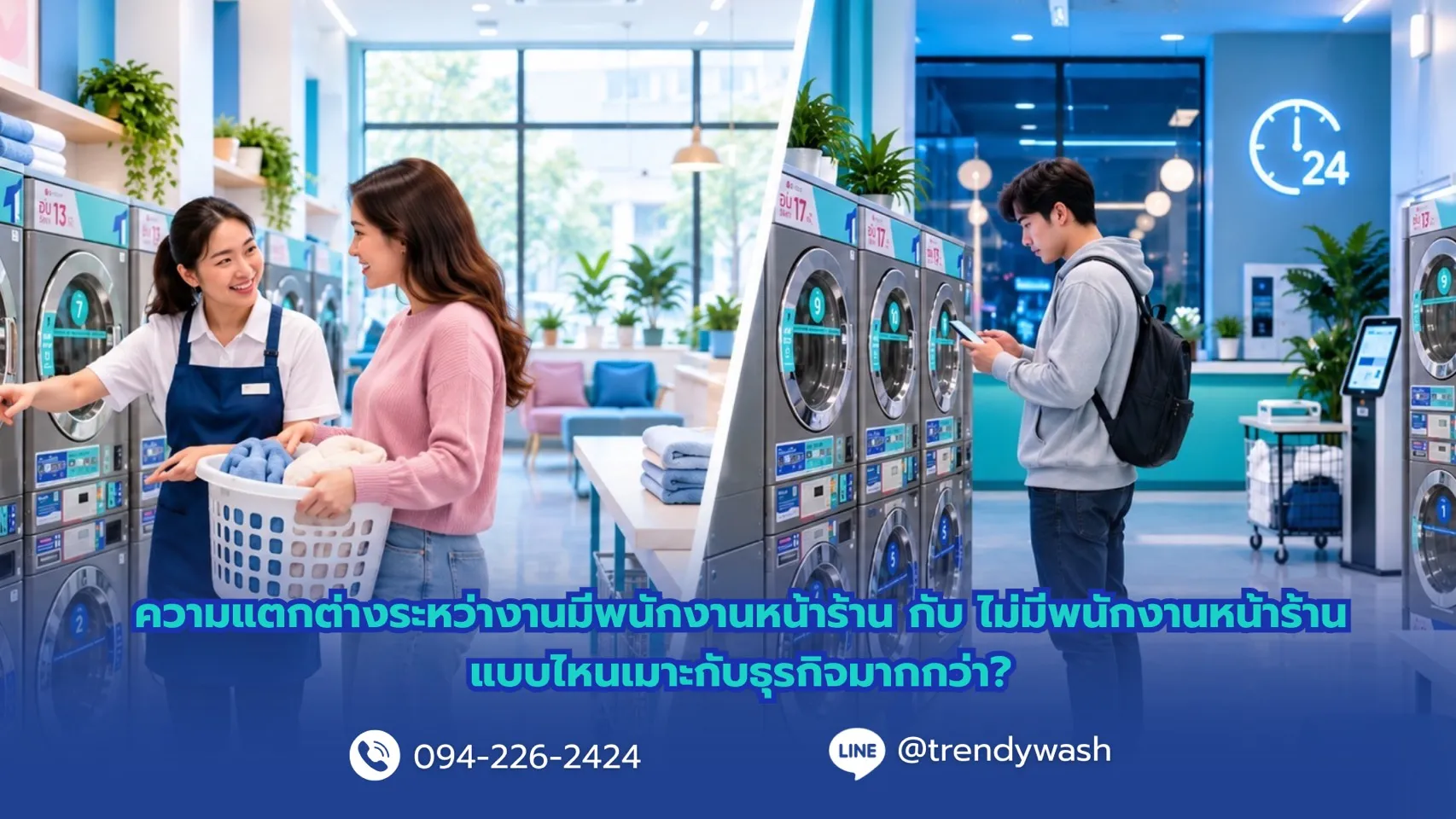 ความแตกต่างระหว่างมีพนักงานหน้าร้านกับไม่มีพนักงานหน้าร้าน ร้านสะดวกซัก แบบไหนเหมาะกับธุรกิจมากกว่า?
